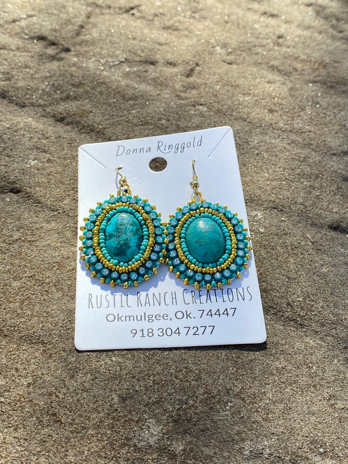 Turquoise stone Earrings Made By Mvskoke Artist, Donna Ringgold
