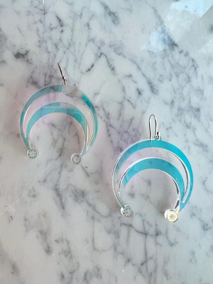 Acrylic Laser Cut Naja Earrings - Iridescent