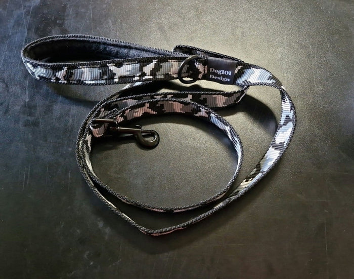 Dogtraining101 Black Adult Dog Premium Handle Fancy Black Camo 1.5m x 25mm Lead