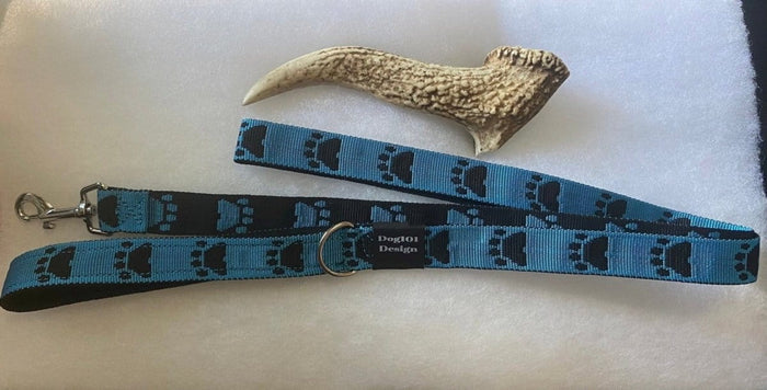 Dogtraining101 Silver Adult Dog Premium Handle Fancy Black Paw - Blue 1.5m x 25mm Lead