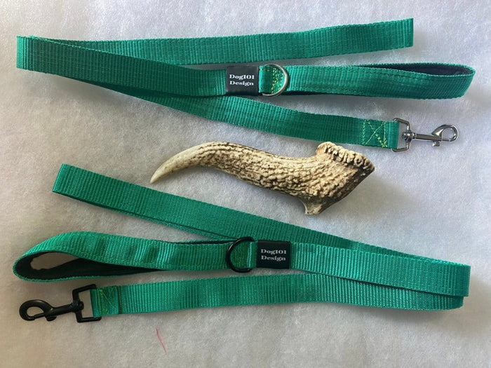 Dogtraining101 Black Adult Dog Premium Handle Plain Emerald Green 1.5m x 25mm Lead