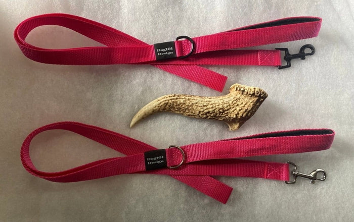 Dogtraining101 Black Adult Dog Premium Handle Plain Hot Pink 1.5m x 25mm Lead