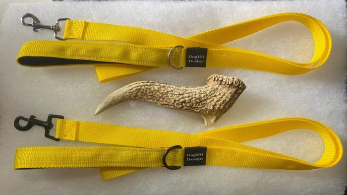 Dogtraining101 Black Adult Dog Premium Handle Plain Yellow 1.5m x 25mm Lead