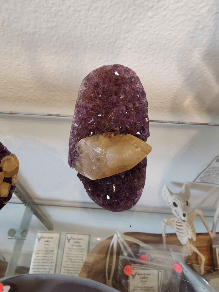 Amethyst with Golden Calcite Crystal Inclusion Geode Sculpture - Smokin Resin Company