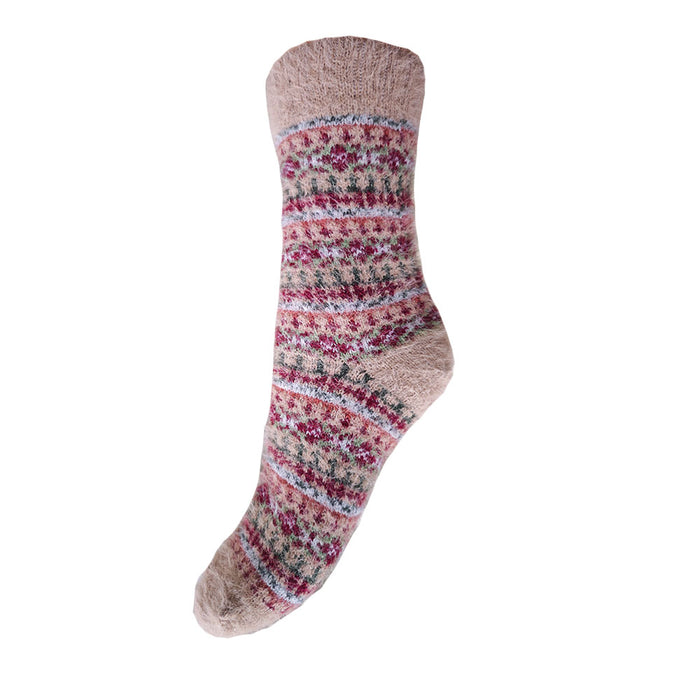 Beige and pink Fairisle patterned cosy Gemjar socks for ladies