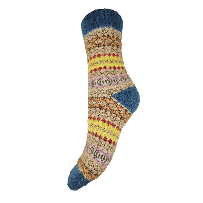 Blue, beige and yellow Fairisle Cosy socks