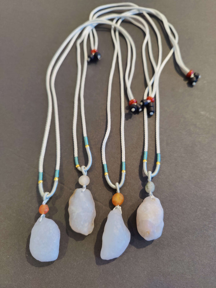 Blue Chalcedony Gobi Desert Raw Stone Pendant with Adjustable Cord Necklace 28" - Smokin Resin Company