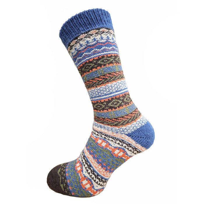 Colorful blue, white and orange cosy crew sock for men from GEMJAR