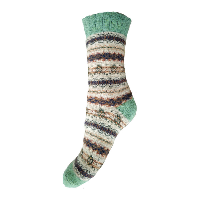Cream and green Fairisle Cosy socks