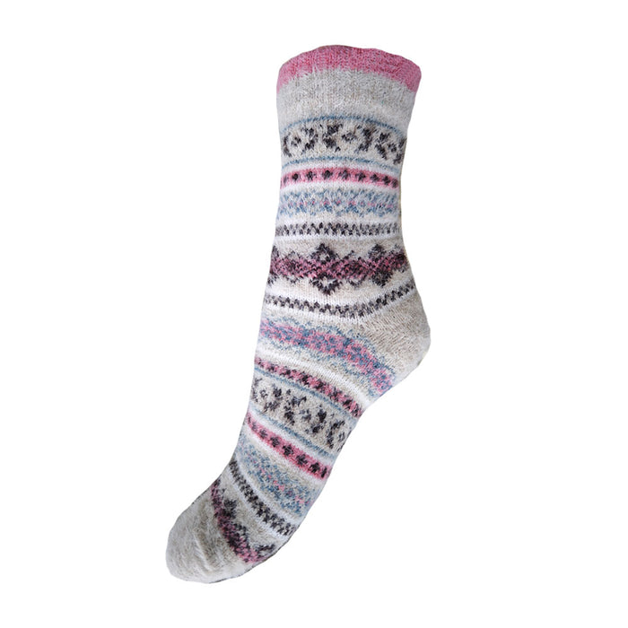 Cream and Pink Fairisle Cosy socks
