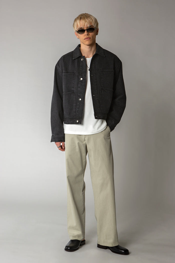 Cropped Four Pocket Trucker Jacket - Washed Black Denim