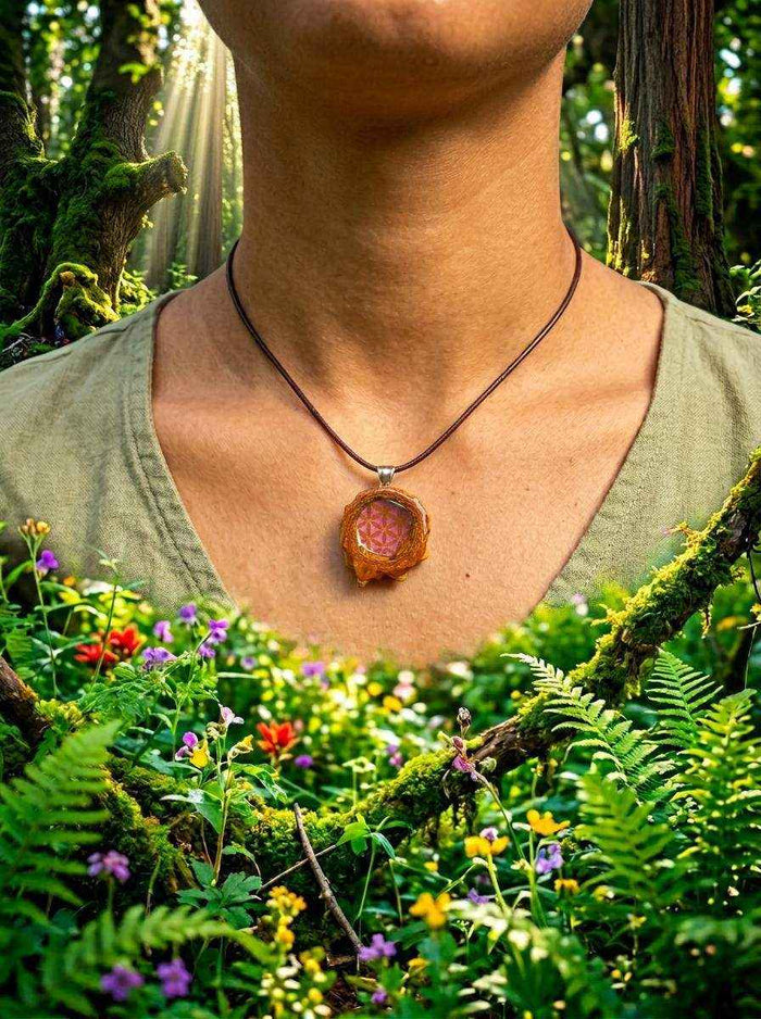 Elegant Purple Flower of Life Pendant | Handcrafted PNW Pinecone Jewelry