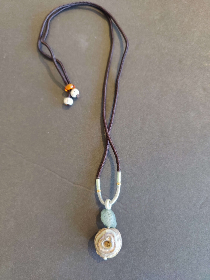 Gobi Desert Eye Agate Pendant on Black Cord Necklace - Smokin Resin Company