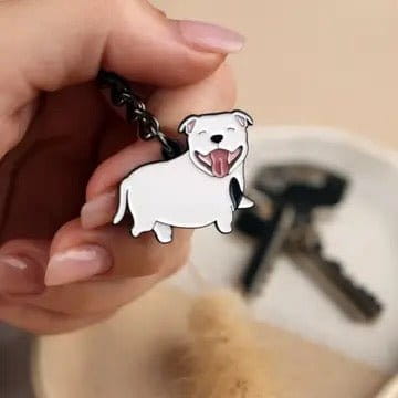 Novelty Keyring - Staffie - White