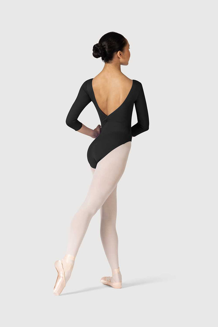 L3839LI - Bloch Microlux™ Nona Gathered Front & Back Womens ¾ Sleeve Leotard