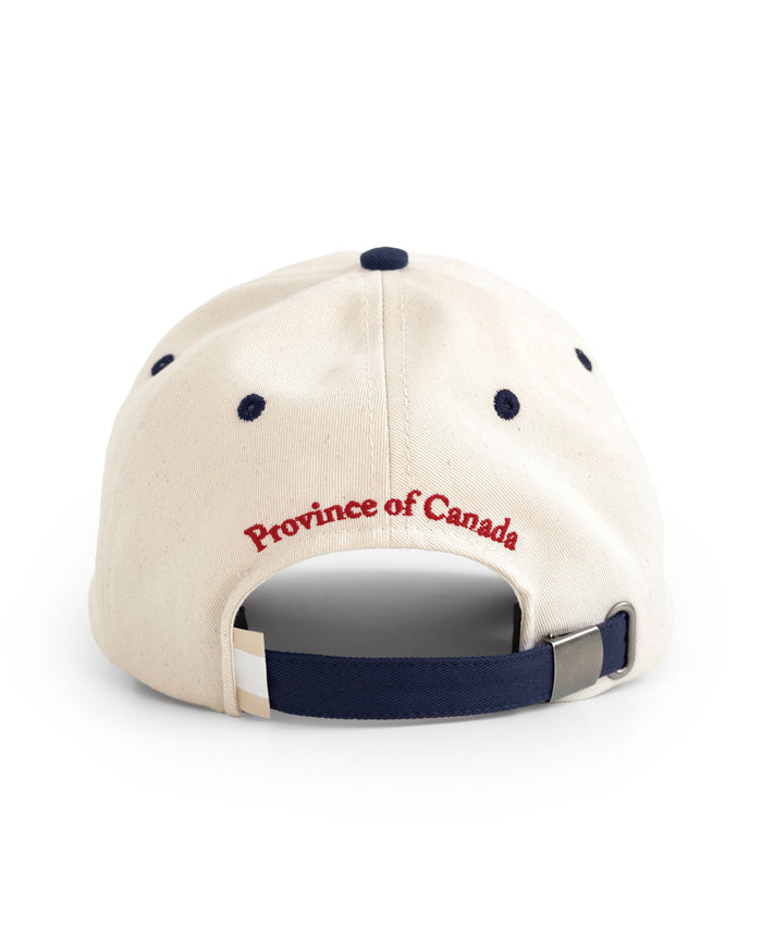 Made in Canada 100% Cotton La Canadienne Baseball Hat - Province of Canada Natural and Navy Blue
