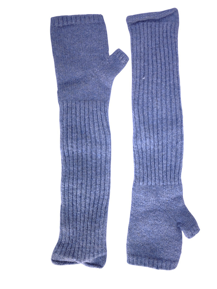Pair of blue ribbed elbow length fingerless gloves from gemjar
