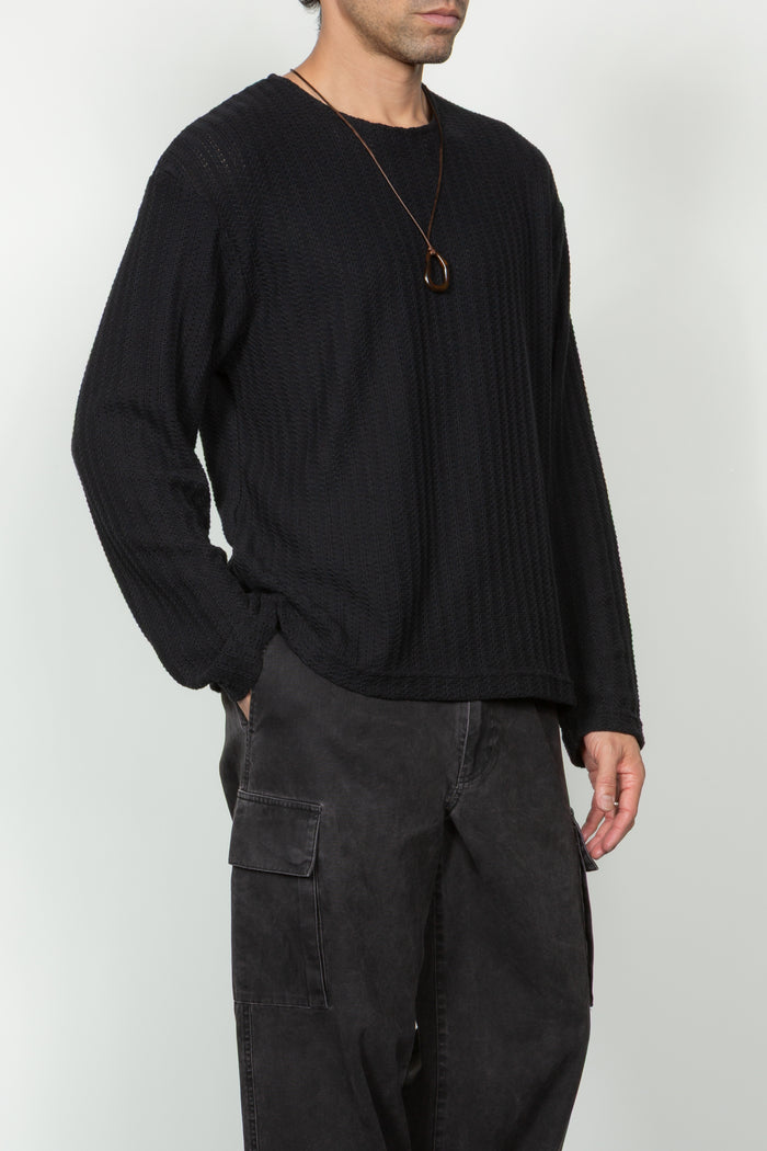 Long Sleeve Oversized Top - Black Sweater Knit