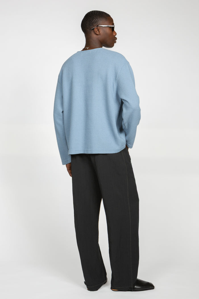 Long Sleeve Oversized Top - Cornflower Blue Crosshatch