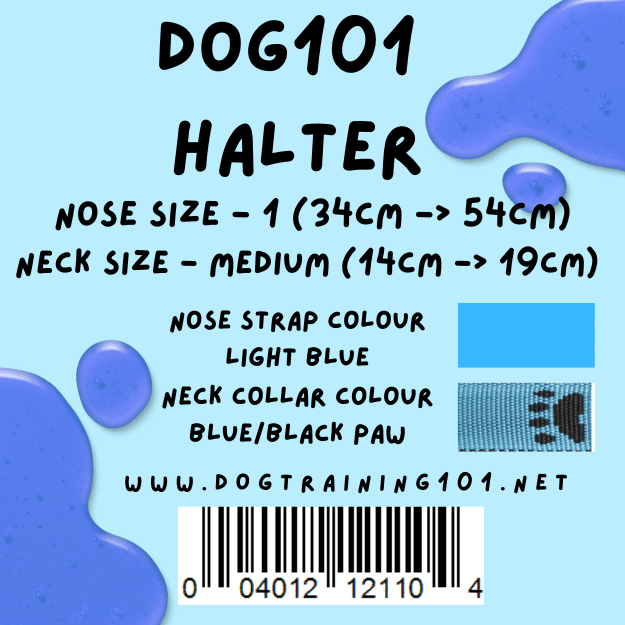 Dogtraining101 Retail Dog Super Store Medium 14cm to 19cm Nose Light Blue - Neck Blue/Black Paw - Size 1 Dog101 Halter