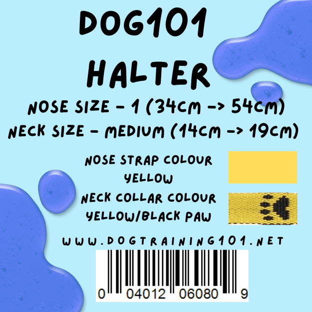 Dogtraining101 Retail Dog Super Store Medium 14cm to 19cm Nose Yellow - Neck Yellow/Black Paw - Size 1 Dog101 Halter