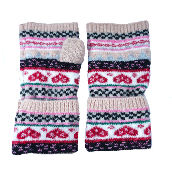 Pale pink Nordic Heart Fingerless Gloves