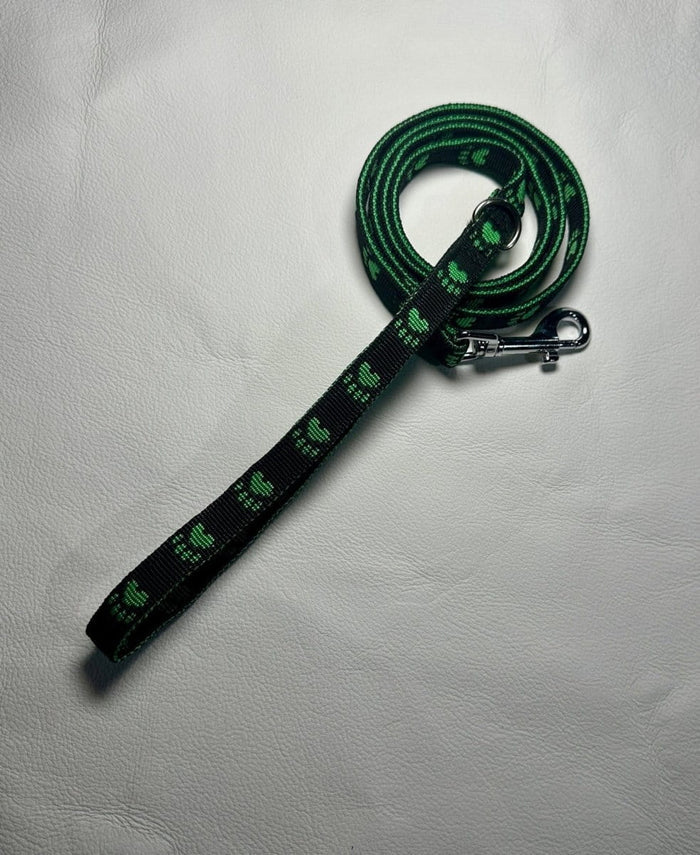 Dogtraining101 Puppy/Small Dog Green Paw/Bkack 1.2m x 15mm Lead