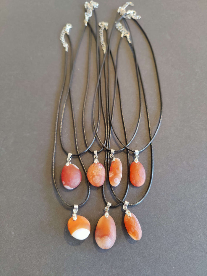 Red Carnelian Gobi Desert Raw Agate Pendant with Black Cord Necklace 18" - Smokin Resin Company