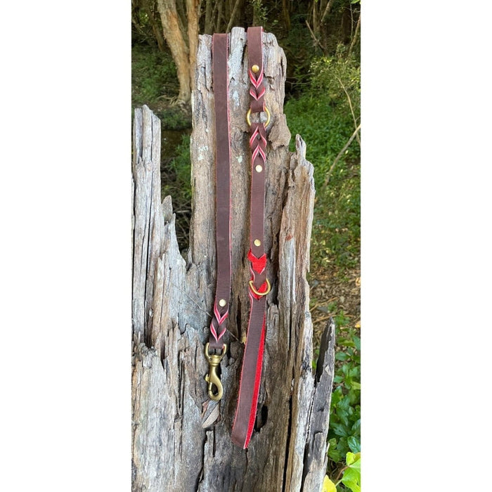 Dogtraining101 1.8m Red Two Tone Double Braid Leather Lead