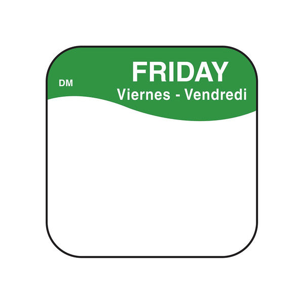Removable Day Of The Week Label 25mm x 25mm (Roll Of 1000) Friday/Green