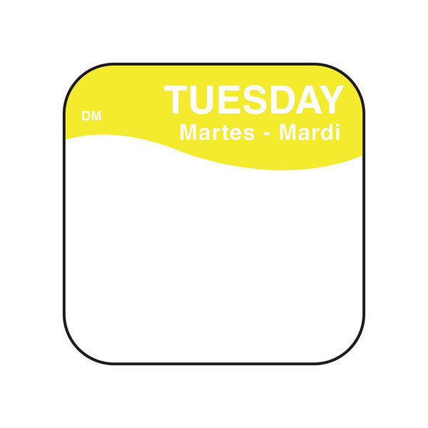 Removable Day Of The Week Label 25mm x 25mm (Roll Of 1000) Tuesday/Yellow