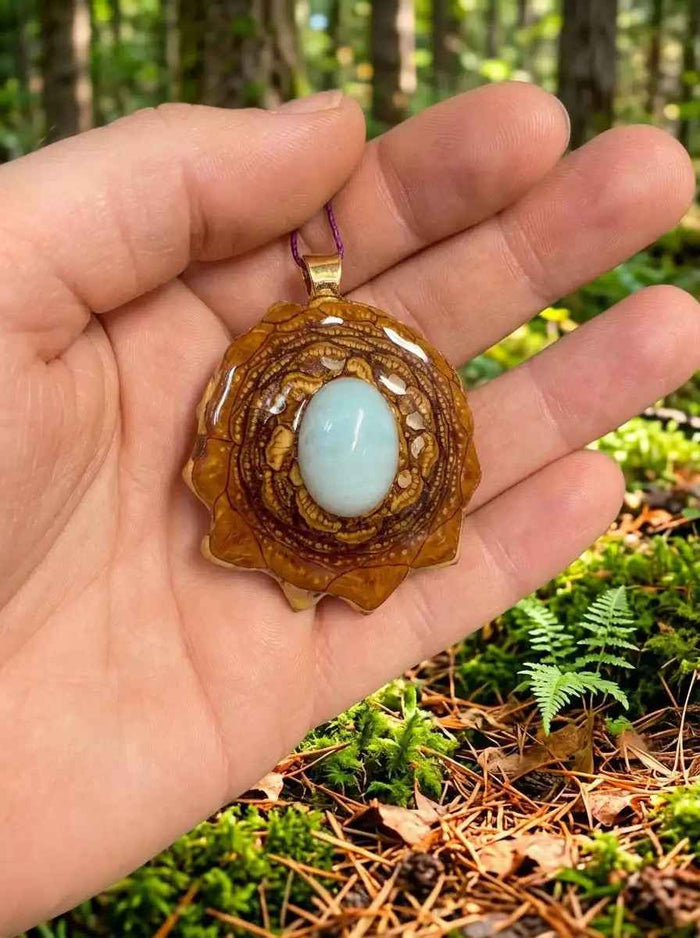Serenity Awaits: Handmade Larimar Pendant Pinecone Charm