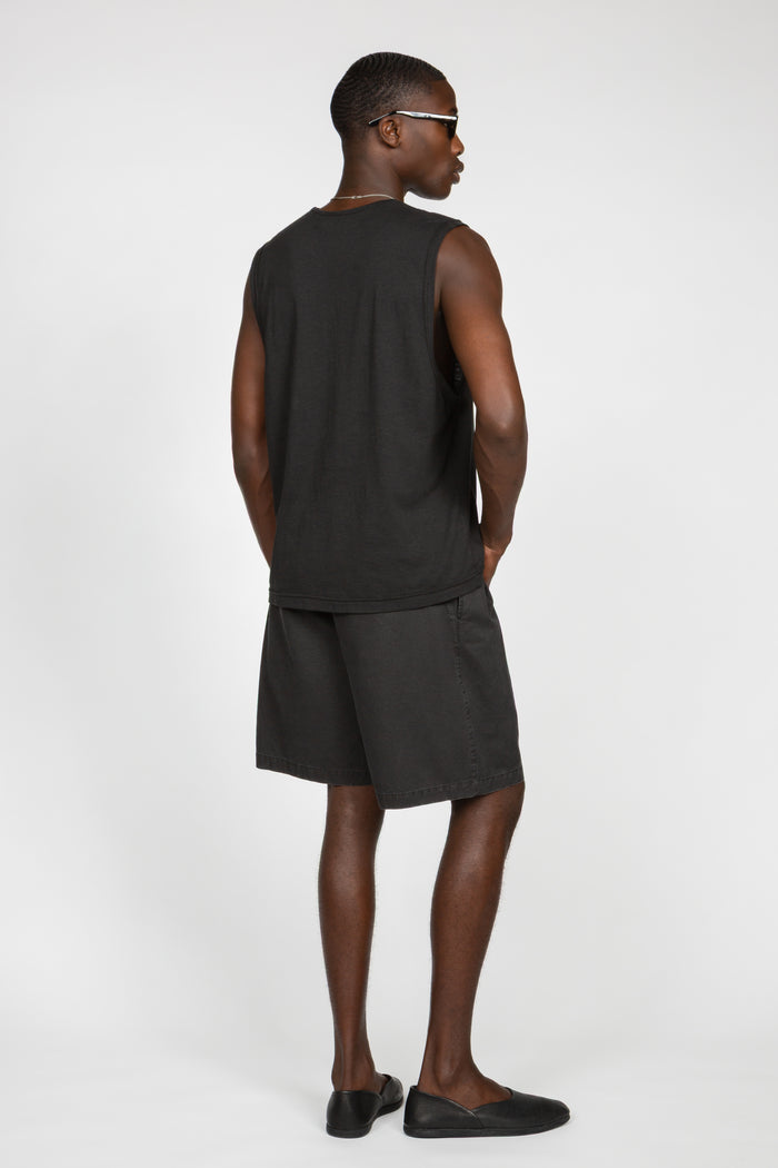 Sleeveless T-Shirt - Black Cotton / Linen