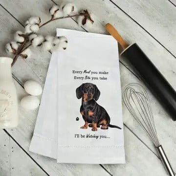Novelty Tea Towel - Black Dachshund Kitchen Towel