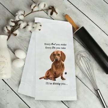 Novelty Tea Towel - Red Dachshund Kitchen Towel