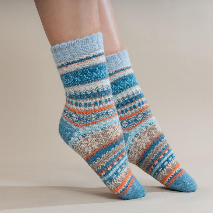 Teal, fawn and orange Scandi patterned soft Cosy socks