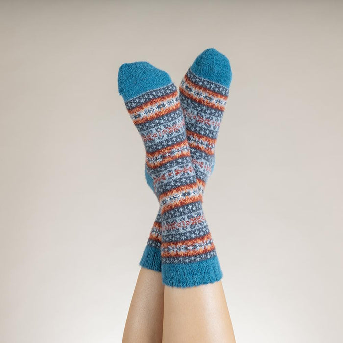 Teal, grey and rust Scandi patterned soft Cosy socks