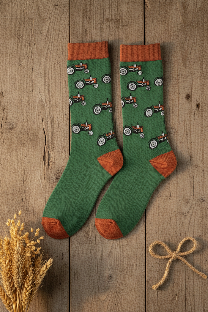 Tractor Print Men's Bamboo Socks - plain foot