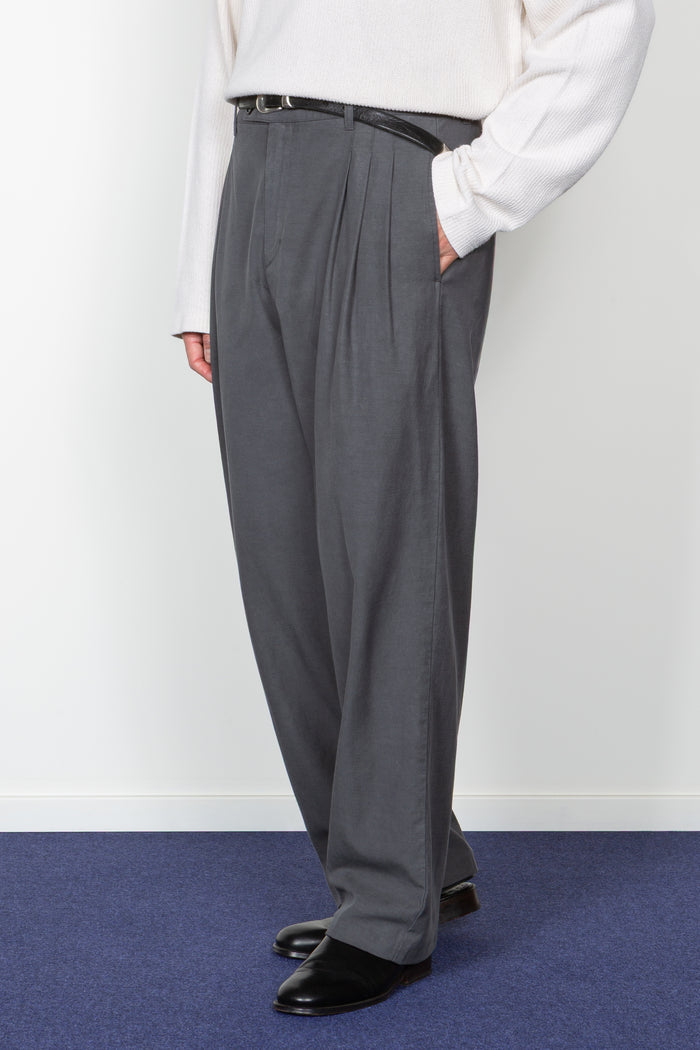Triple Pleated Wide Leg Trouser - Charcoal