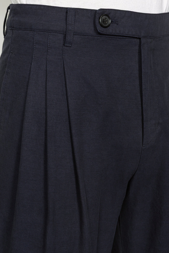 Triple Pleated Wide Leg Trouser - Navy
