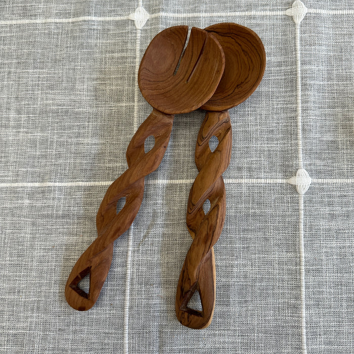 Twisted Olive Wood Handle Salad Servers