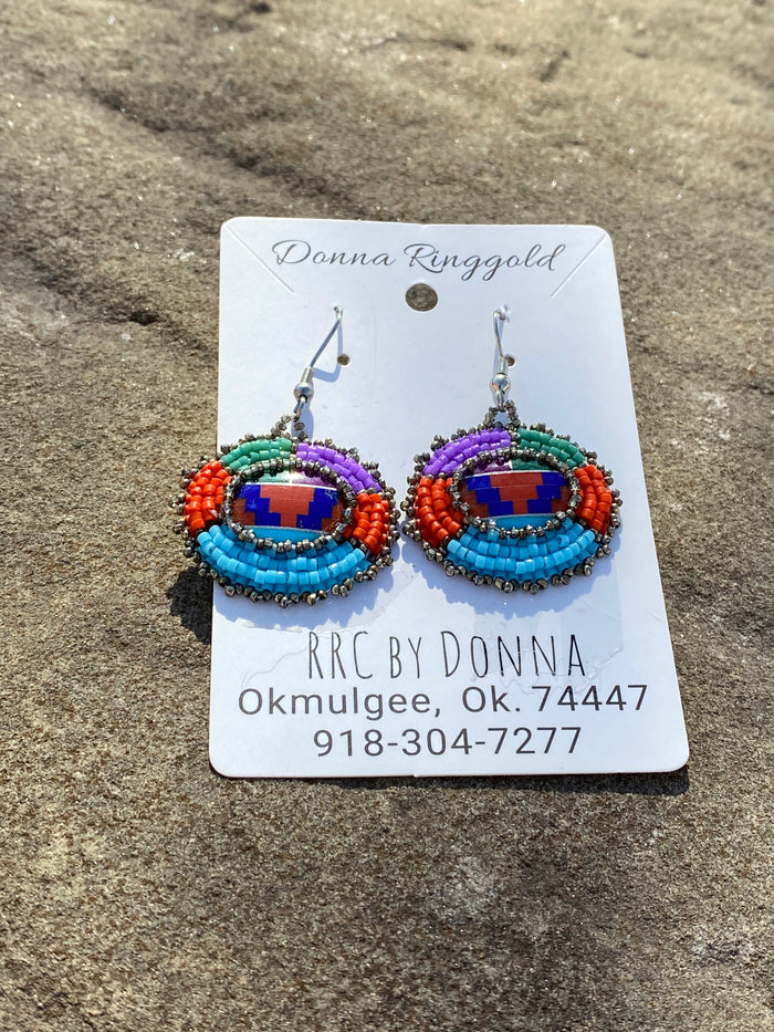 Authentic Stone inlay Earrings Made By Mvskoke Artist, Donna Ringgold