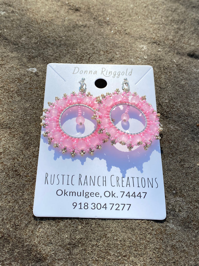 Beaded Hoop Earrings Made By Mvskoke Artist, Donna Ringgold