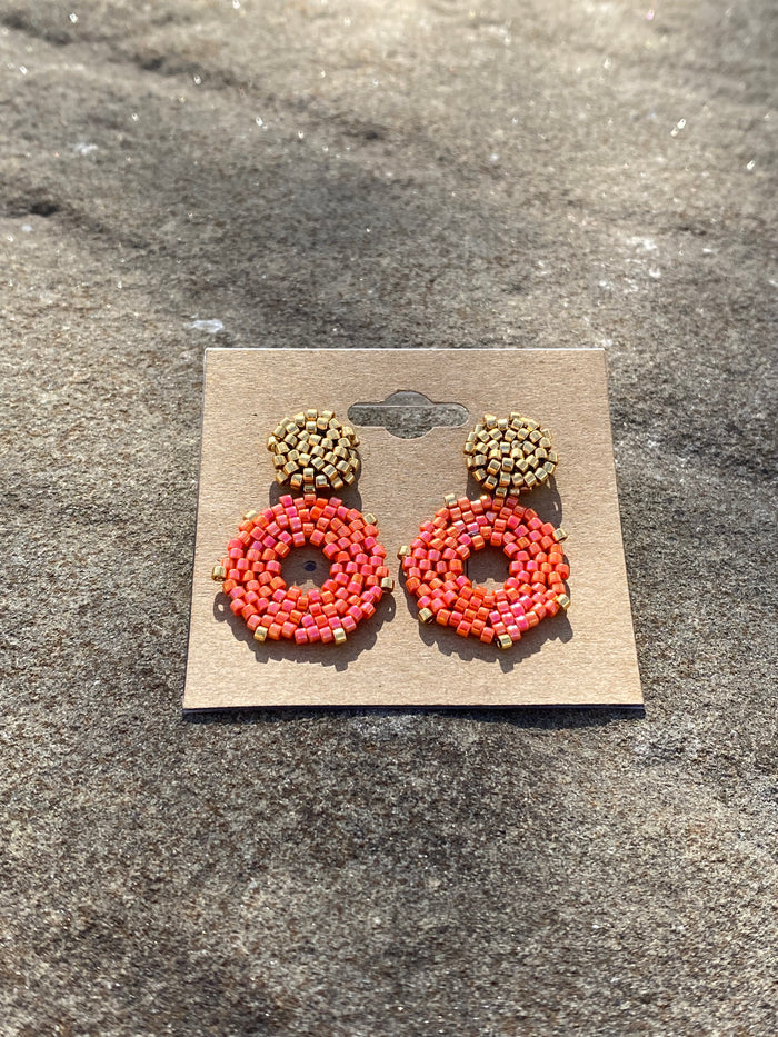 Orange & gold Stud dangles Made By Mvskoke Artist, Donna Ringgold