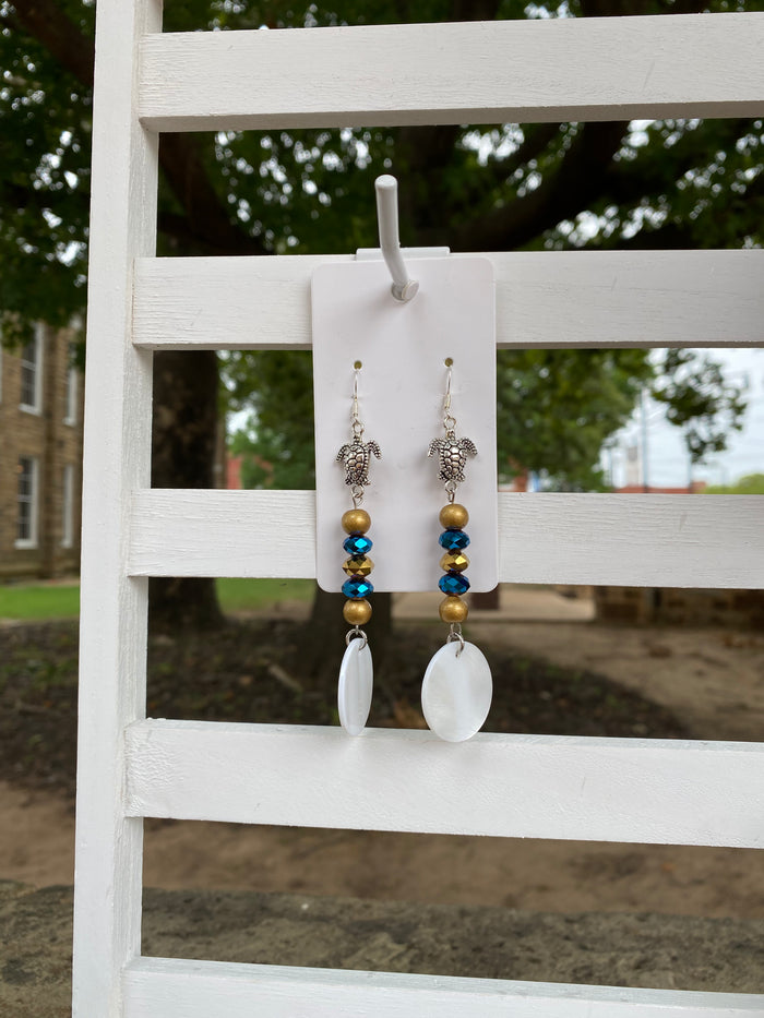 Bone Bead and Abalone Earrings Made By Talia Jimboy