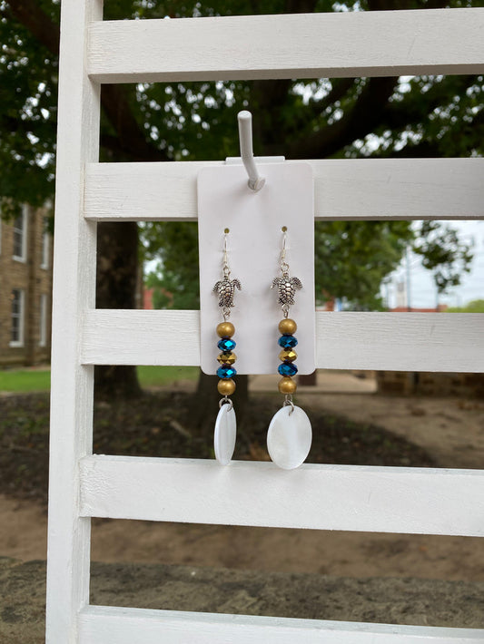 Bone Bead and Abalone Earrings Made By Talia Jimboy