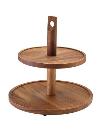 Acacia Wood Two Tier Cake Stand (22 x 28 x 29cm)
