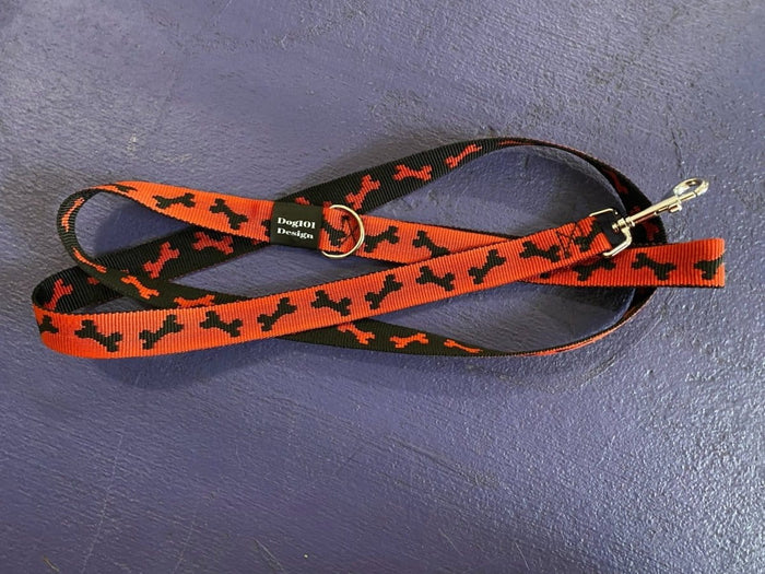 Dogtraining101 Adult Dog Fancy Black Bone-Red 1.5m x 25mm Lead