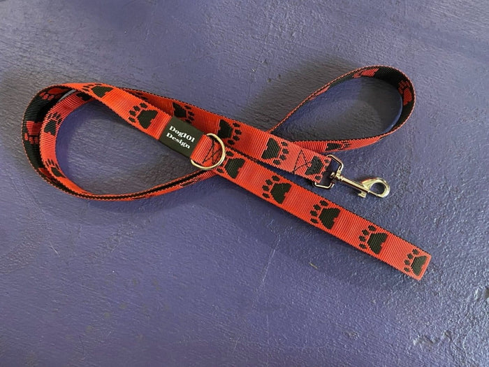 Dogtraining101 Adult Dog Fancy Black Paw-Red 1.5m x 25mm Lead