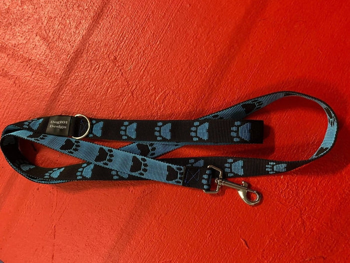 Dogtraining101 Adult Dog Fancy Blue Paw-Black 1.5m x 25mm Lead